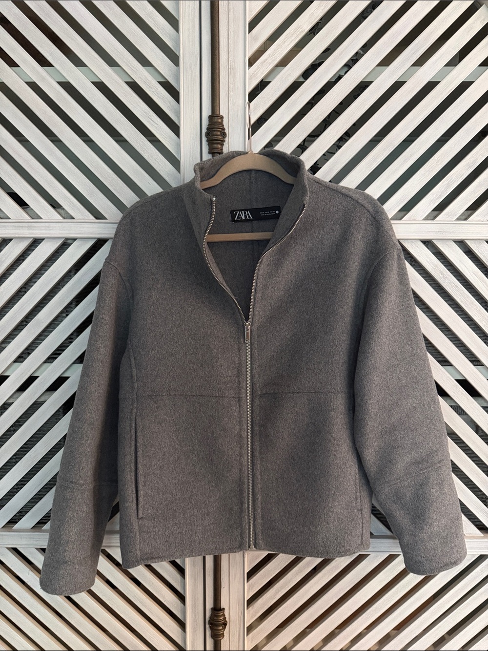 Zara Gray Cashmere Zip Jacket Coat Size M